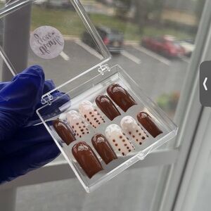 Brown and White Polka Dot Press-On Nails